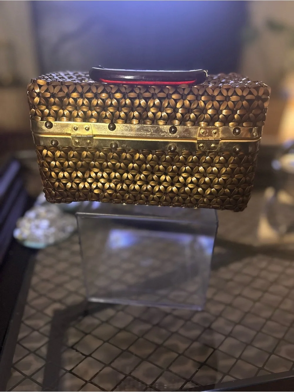 Vintage Woven Metallic Brown Top-Handle Women’s Bag